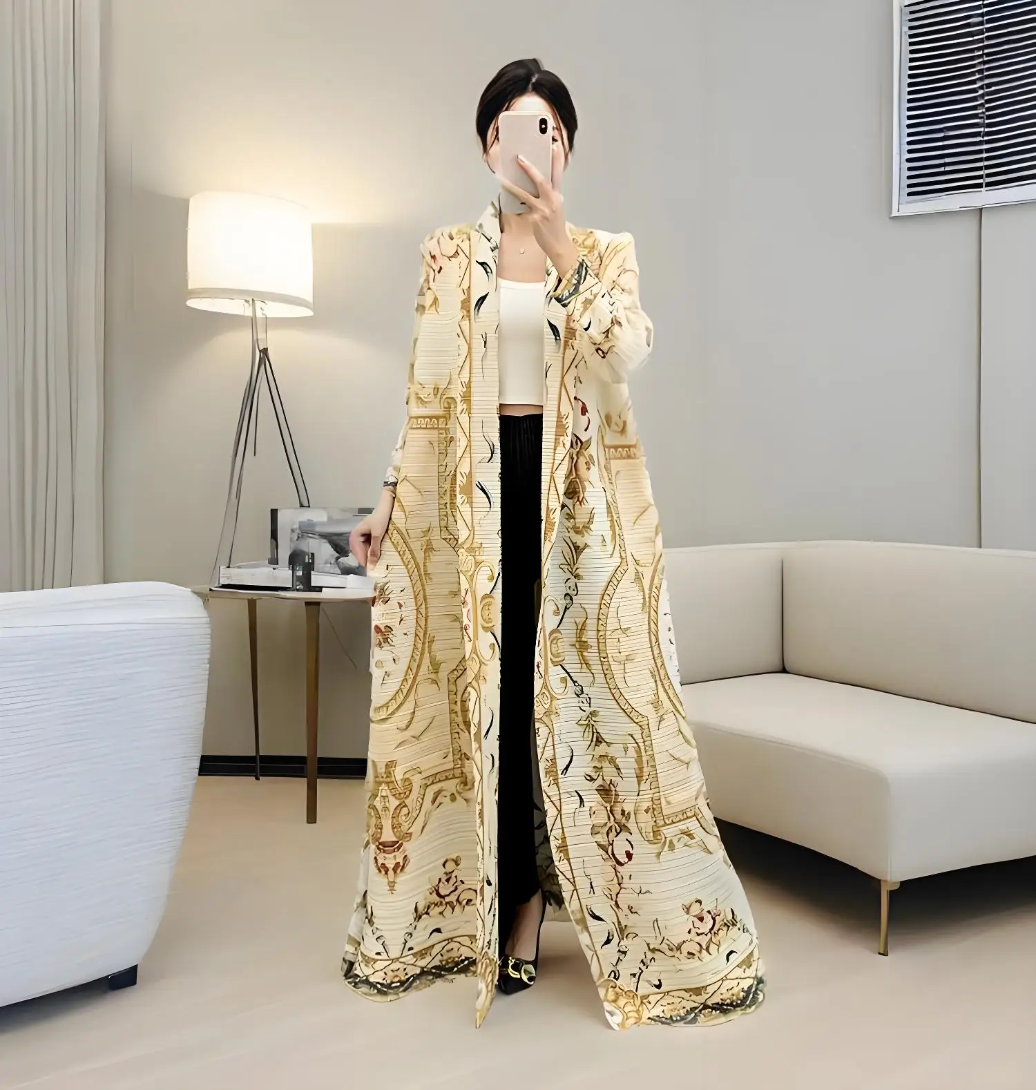

Miyake 2025 Autumn New Pleated Fashionable Versatile Pleated Loose and Thin Age Reduction Senior Design Sense Long Coat Long
