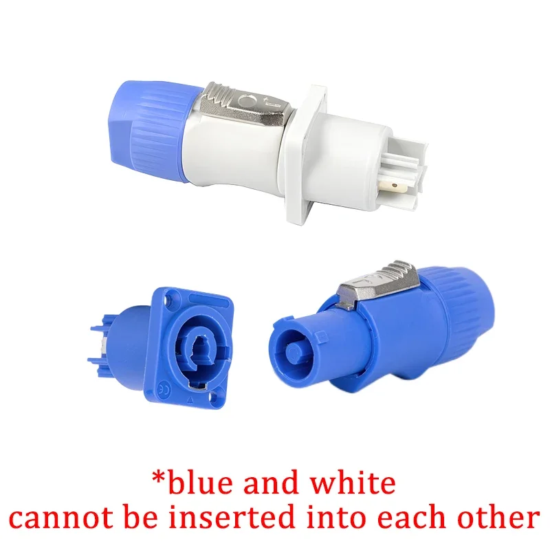 NAC3FCA NAC3FCB 3Pin Speakon Power Connector Blue (Input) + White (Output) Male Plug & Female Socket, 20A 250VAC for LED Light
