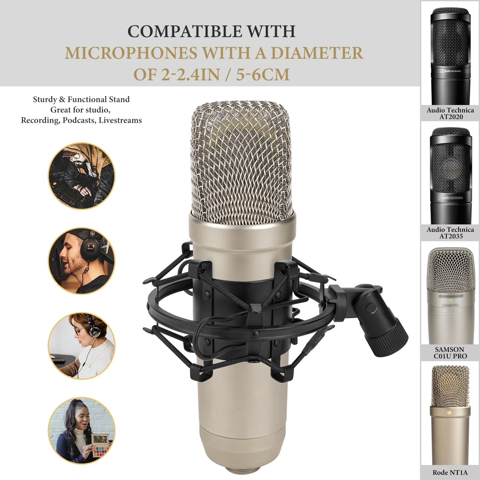 Uchwyt antywibracyjny Geekria do mikrofonów Audio Technica AT2020 AT2035 MXL V67G Rode NT1 NT1-A, klips antywibracyjny do mikrofonów podcastowych — zdjęcie produktu 3