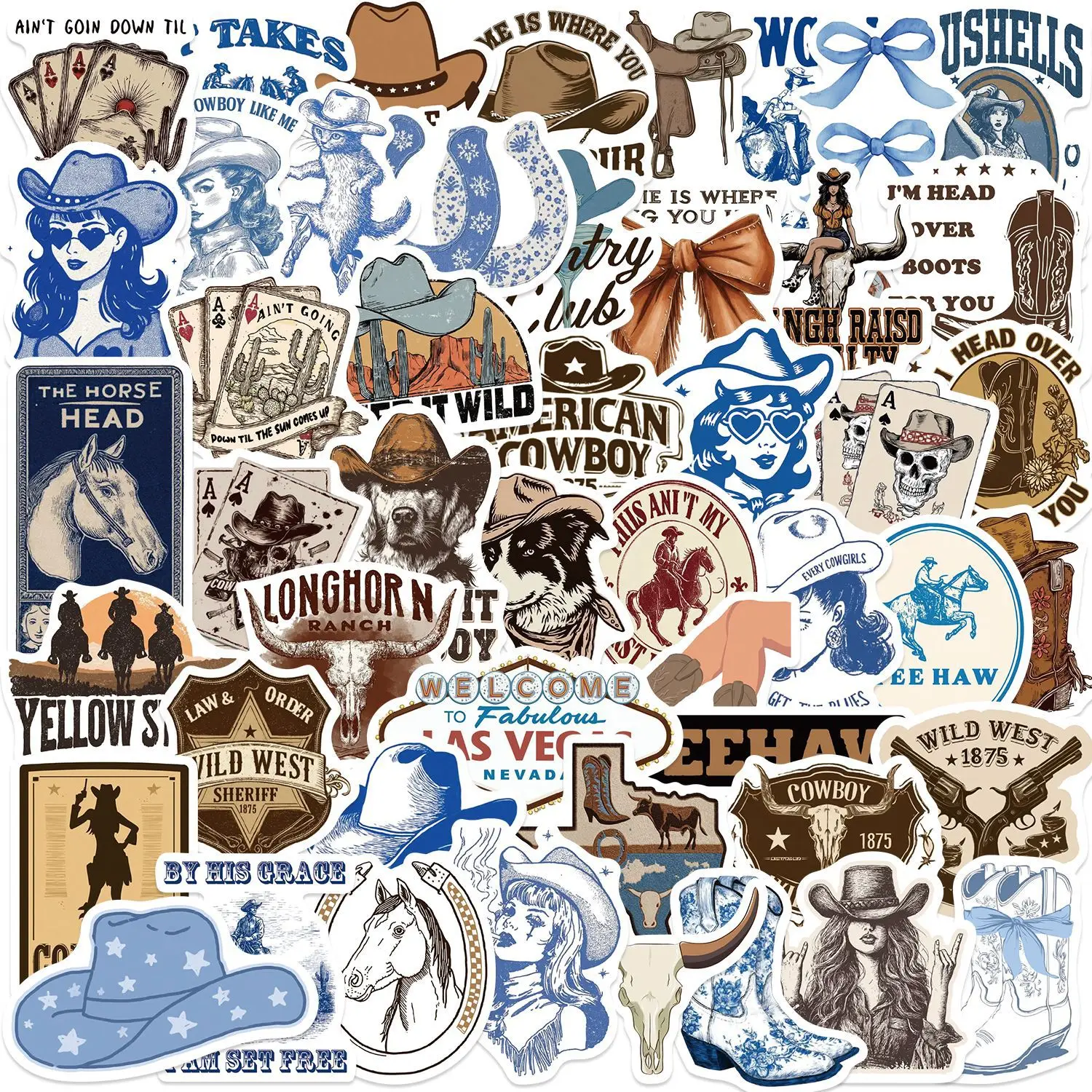 10/50PCS Neue Cowboy Stil Cartoon Aufkleber Blau Kreativität Graffiti Dekoration DIY Spielzeug Laptop Gitarre Auto Fahrrad Skateboard Aufkleber