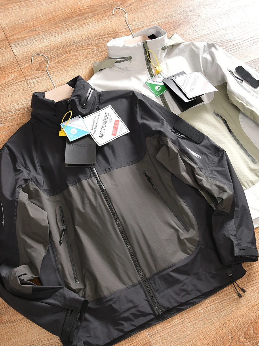 Outdoor Men's Stand Collar Jacket Waterproof Polyester Fabric Long Sleeve Loose Fit Workwear Style Spring Autumn Seasonal Use