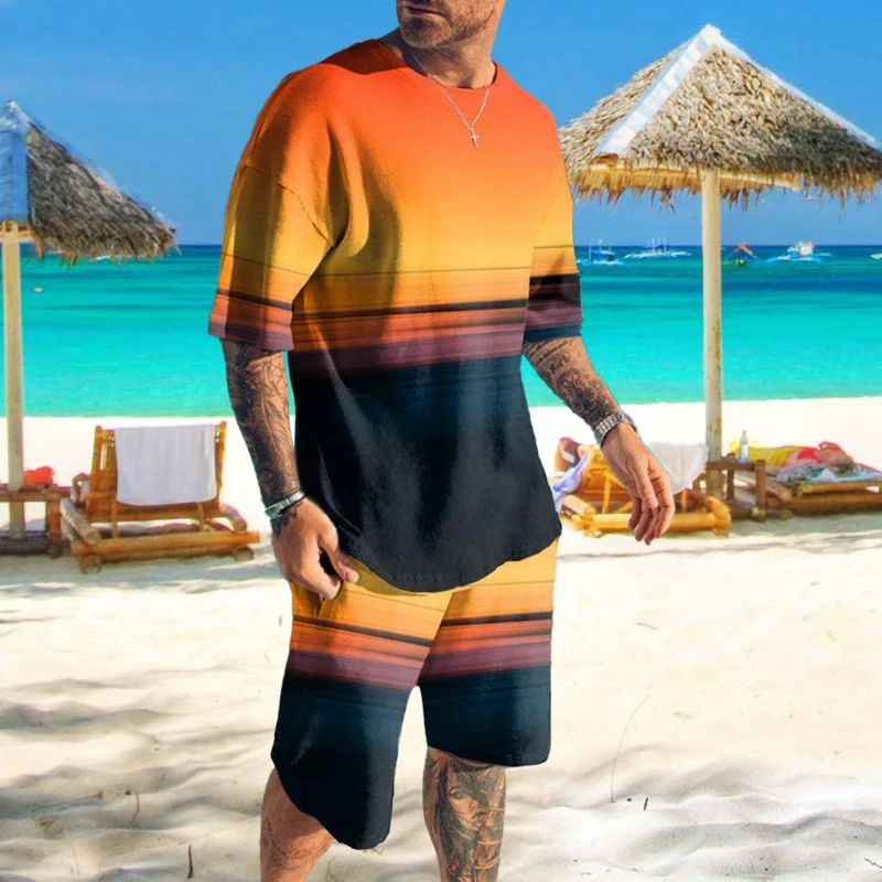 

New Hawaii 3D Print Tracksuit Summer Men's Short Sleeve T-shirt Sets Fashion Streetwear T Shirts Shorts 2 Piece Sportswear