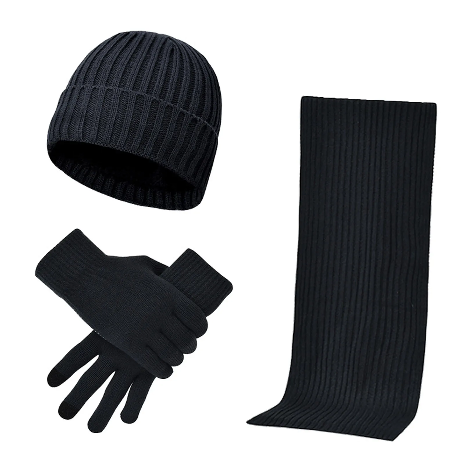 Mens Winter Warm Hats Long Neck Scarf Gloves Set With Fleece Knit Caps Scarf Gloves Hat Set Gloves Scarf 3pcs Sets