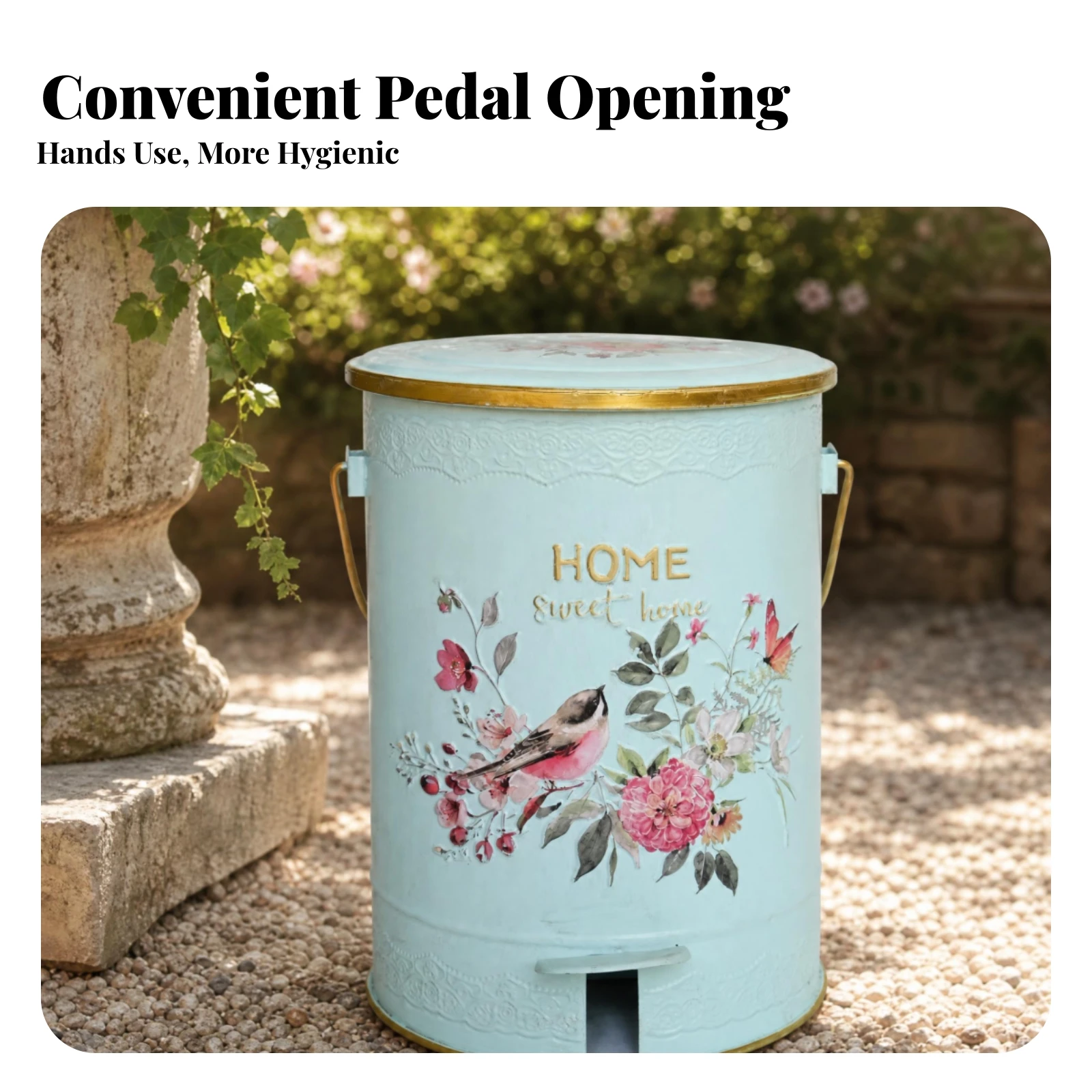 Carrying Handle Gold-Toned Accents Lidded Wastebasket Step Trash Can Pedal Trash Can Home Storage Handsunrestricted