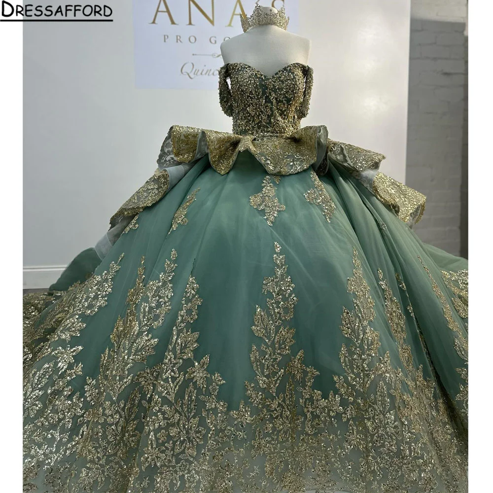 

Sparkly Princess Quinceanera Dresses Off Shoulder Applique Beaded Mexican Queen vestido 15 años Prom Lace Up