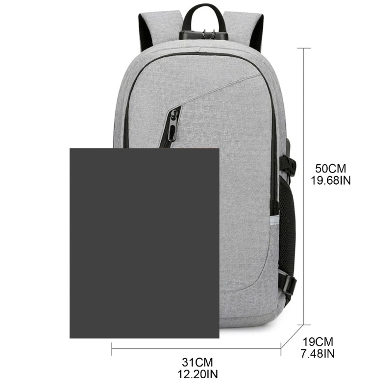 E74B Mens Password Lock Backpack Student Schoolbag USB Charging Laptop Backpack Male Anti-Theft Business Travel Backpack