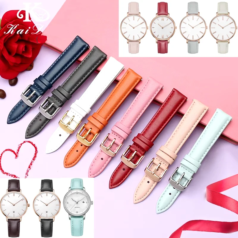 10 12mm 14mm 15mm 16mm 18m Quick Release Strap Women Genuine Leather White Red pink blue Cowhide Watch Band Bracelet Accessories