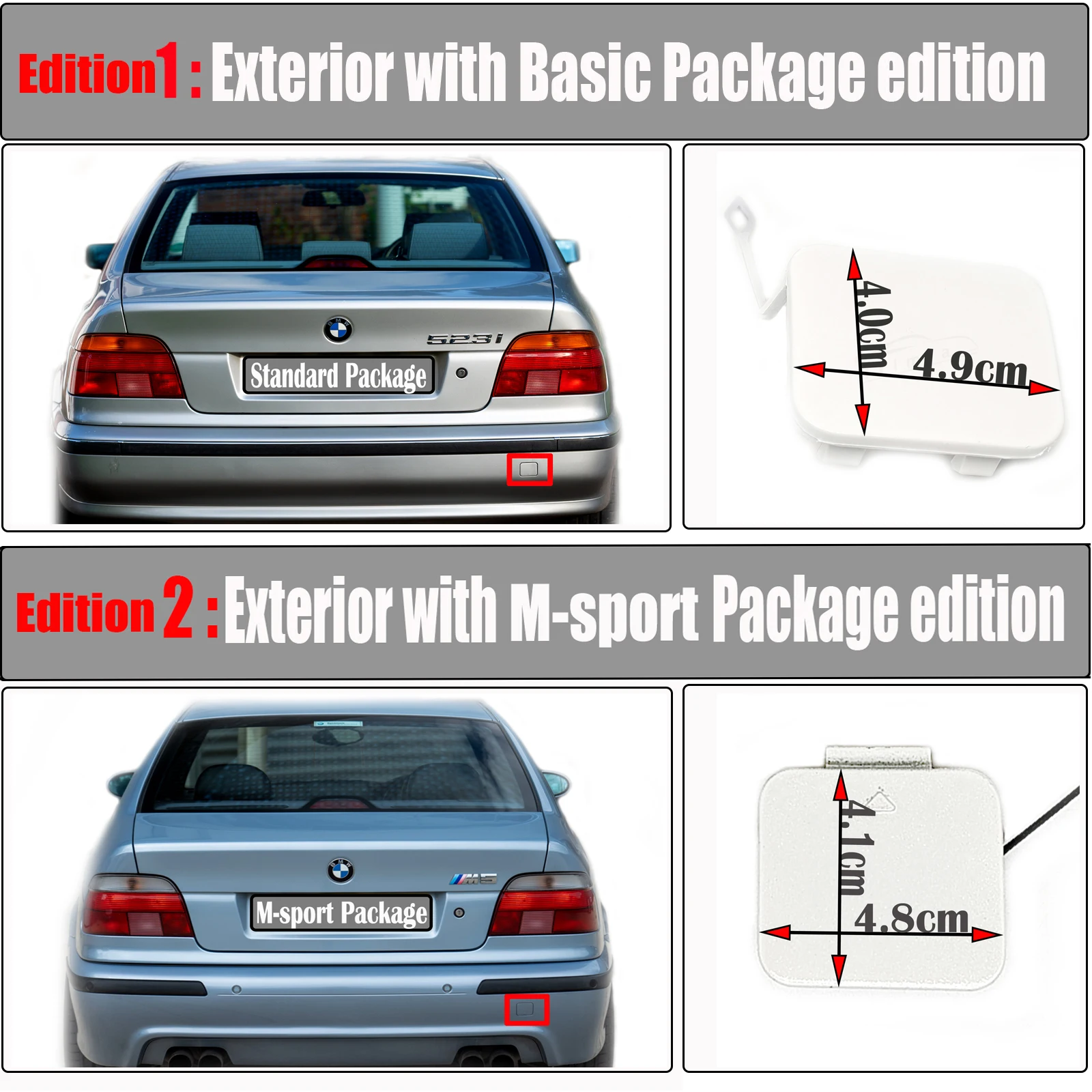 للغطاء الخلفي 00-03 BMW 5 series M5 E39 M-sport 520i 525i 528i 530i 535i 540i 545i 550i غطاء عين السحب 51122693663