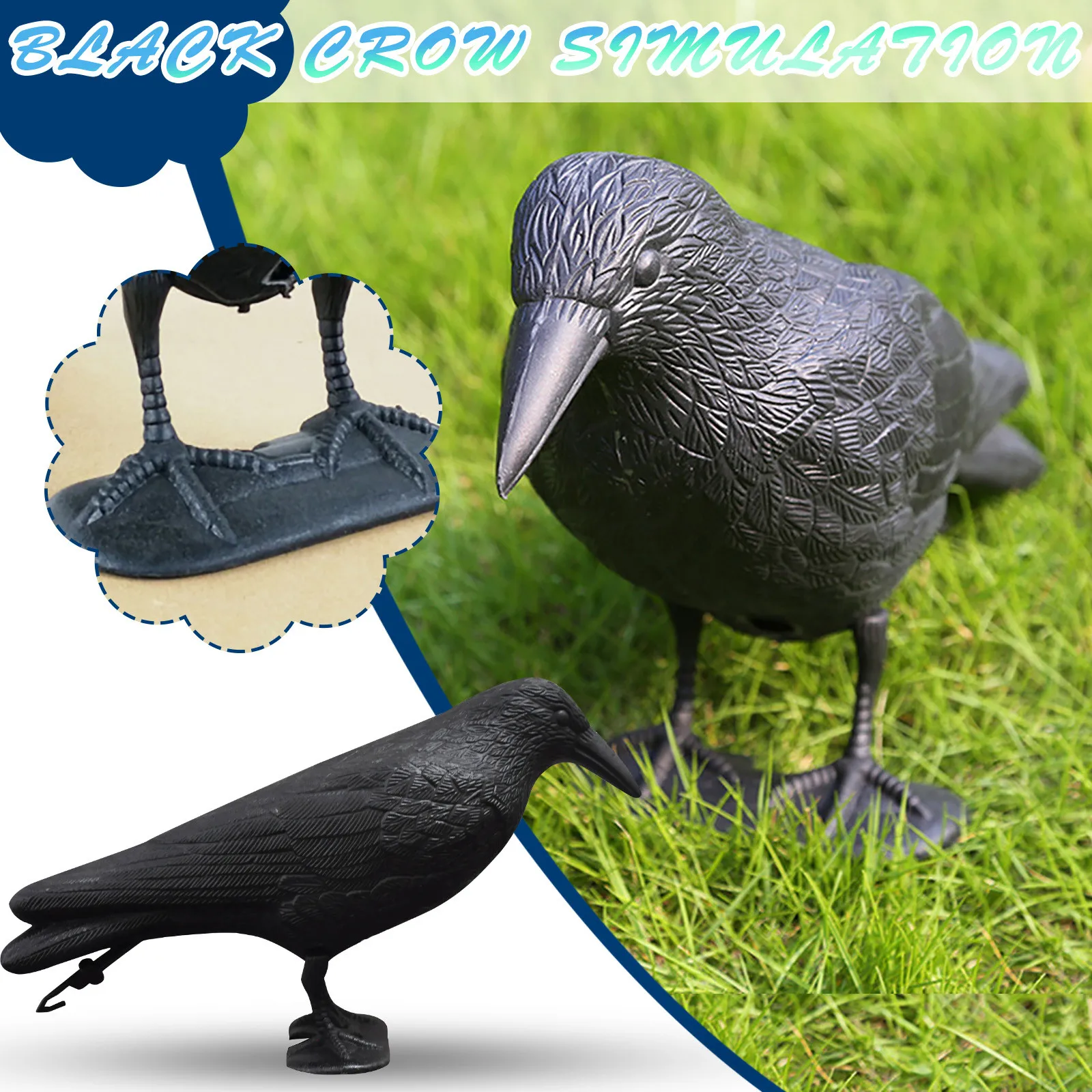 

Outdoor Garden Simulation Decoy Simulation Black Crow Resin Statue Deterrent Pest Control Pigeon Bird Repellent Decoration