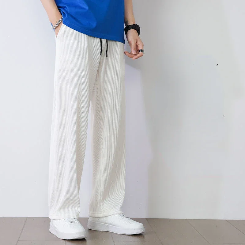 White Ice Silk Casual Pants  Men's Summer Thin Section Drape Mopping Pants Straight Loose Wide-leg Trousers Streetwear