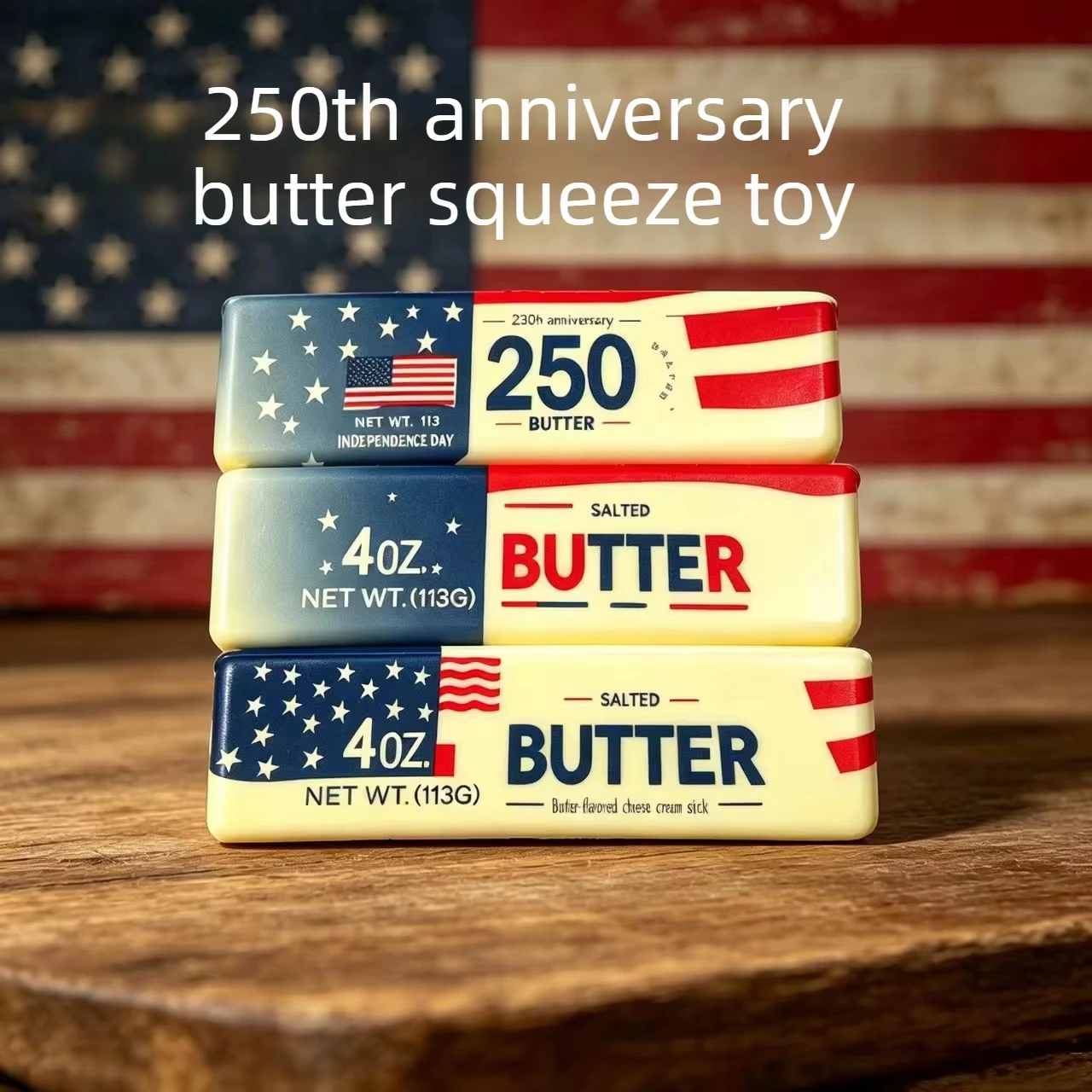 1PCS Stress Relief Squishy Fidget Toy PU Ultra Soft Slow Rebound Screen Printed 250th Anniversary American Butter Bar Toys
