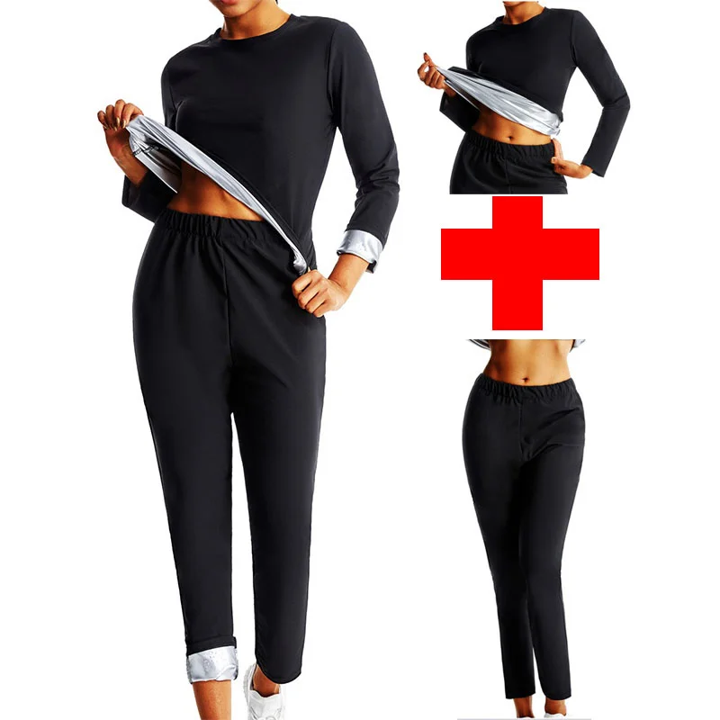 MrifDila Sauna Suit Women Sauna Suit Set Women Hot Sweating Long Sleeve Fat Burn Sweating Suit Sweatsuit Body Shaper Gym Set
