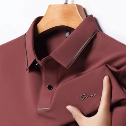 Polo transpirable de seda de hielo para hombre, camiseta de manga corta con letras bordadas, informal con solapa, verano, 2024