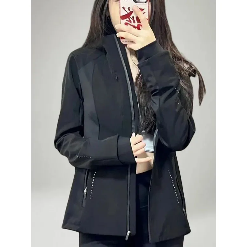 

Women's Hooded Windproof Windbreaker Coat Spring Autumn Fashion Zipper Trench Female Casual Lined Outwear Tracksuit Jacket 4XL