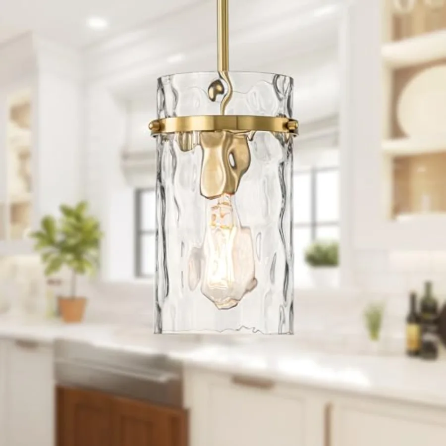 

Brass Hammered Glass Pendant Light 5.5" Brushed Gold Island Pendant Lights Vintage Kitchen Island Light Gold Pendant Light Fixt