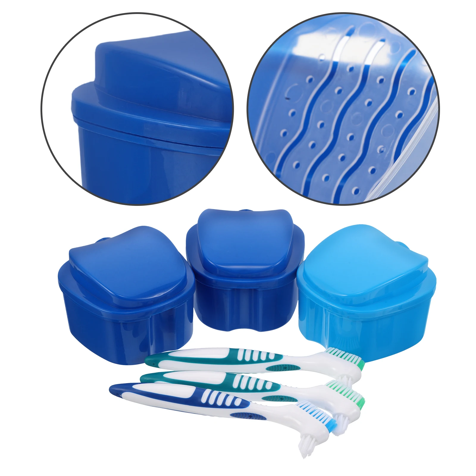 

3 set Care Kit Compact Waterproof Denture Storage Case With Brush Leakproof Travel Box For Soaking Cleaning Organizing False