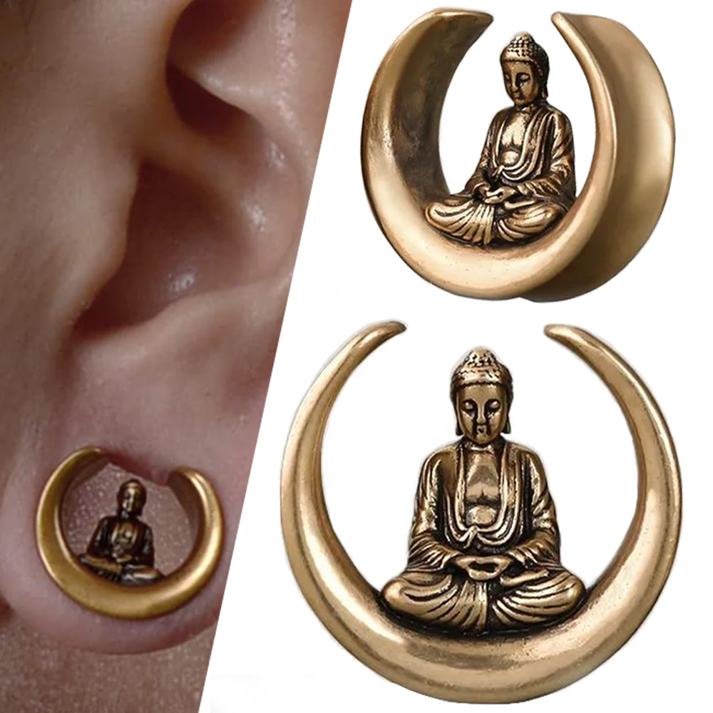 1PC Copper Buddha statues U-Shaped Ear Tunnels Plugs Earring Gauges Plugs Expanders Gauges Earring Stretchers Piercing Jewelry