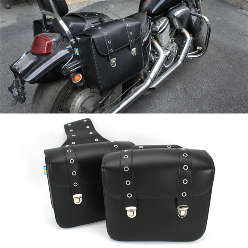 

A51K-1 Pair Motorcycle Retro Saddlebag PU Leather Side Bags Storage Bags Tail Bags For Universal Storage Tool Parts