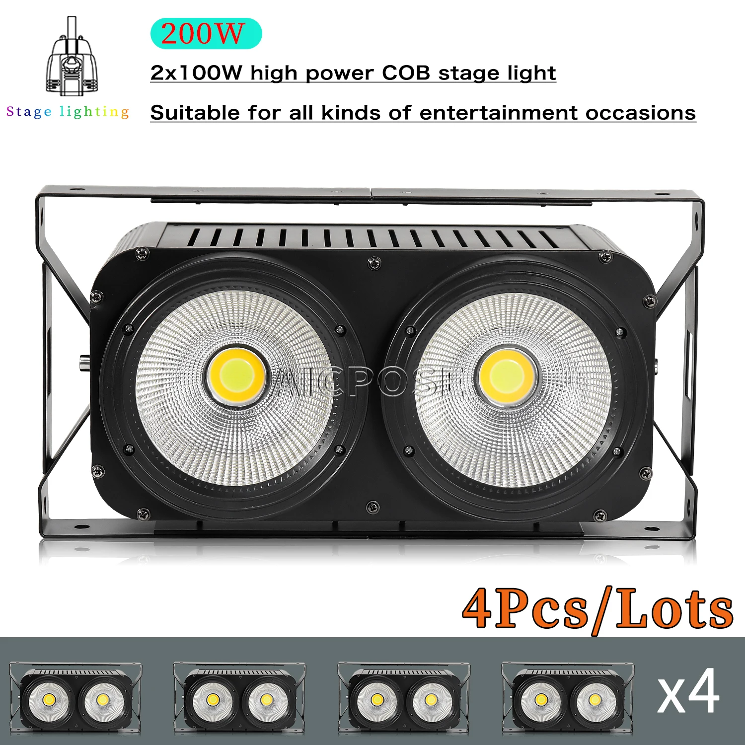 

4Pcs/Lots 200W COB 2 Eyes 2x100W Audience Light Cool White/Warm White Stage Light DMX Stage Light Effects DJ Disco Equipment