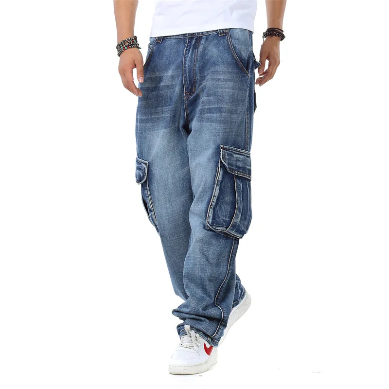 Men Jeans Baggy Hip Hop Jeans Multi Pockets Skateboard Jeans Casual Straight Loose Fit Men Tactical Joggers Denim Pants