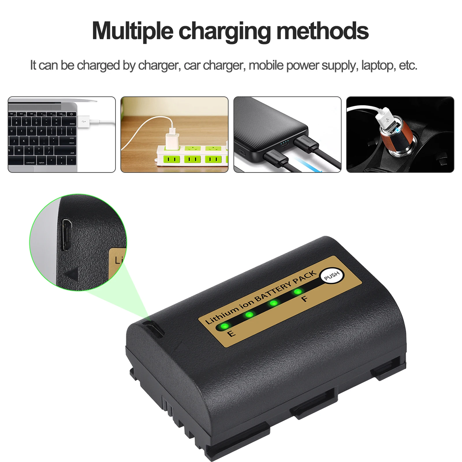 2800mAh LP-E6 LP-E6N LP-E6pro Battery with 2in1 Micro USB Cable for Canon EOS 5D Mark II III IV, 5DS, 6D, 70D, 80D, R, R5, R6