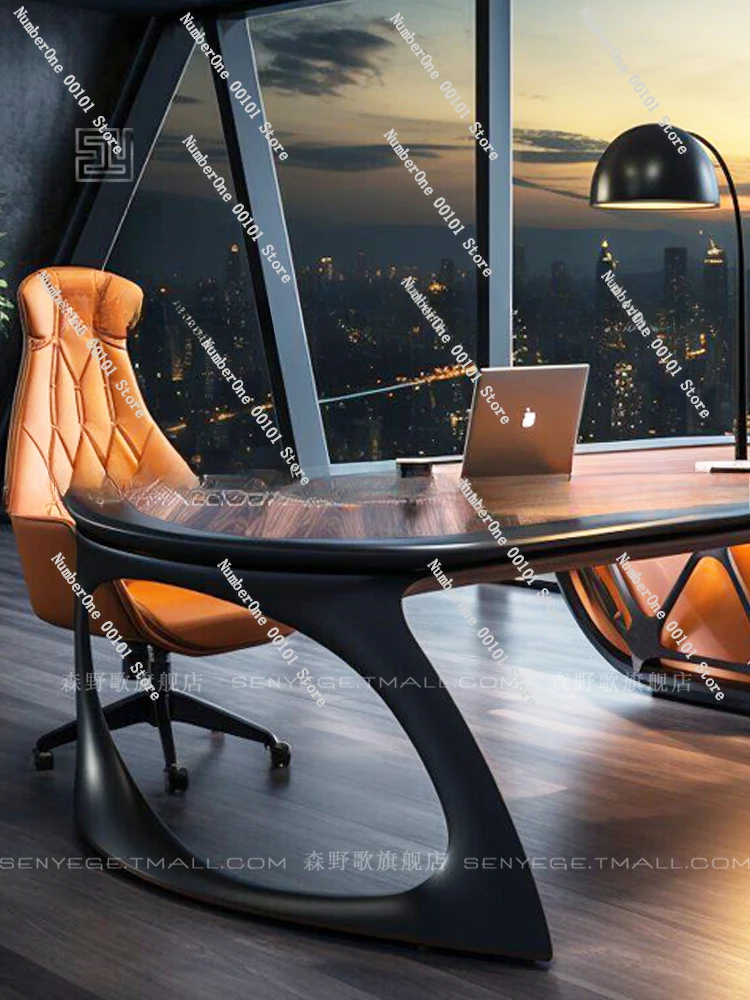 Technology Boss Table Black Solid Wood Desk Modern Creative Boss Desk Curved Desk