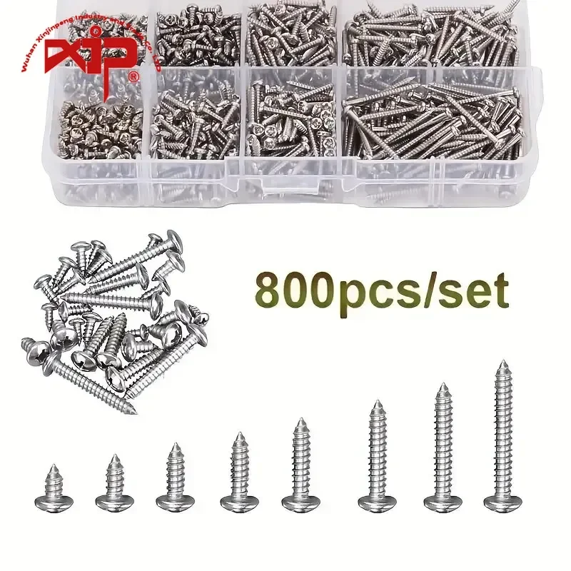 Screws Cross-border Boxed Metric M2 Carbon Steel Nickel-plated Silver Round Head Electric Drilling Screws Self-tapping Screw Kit