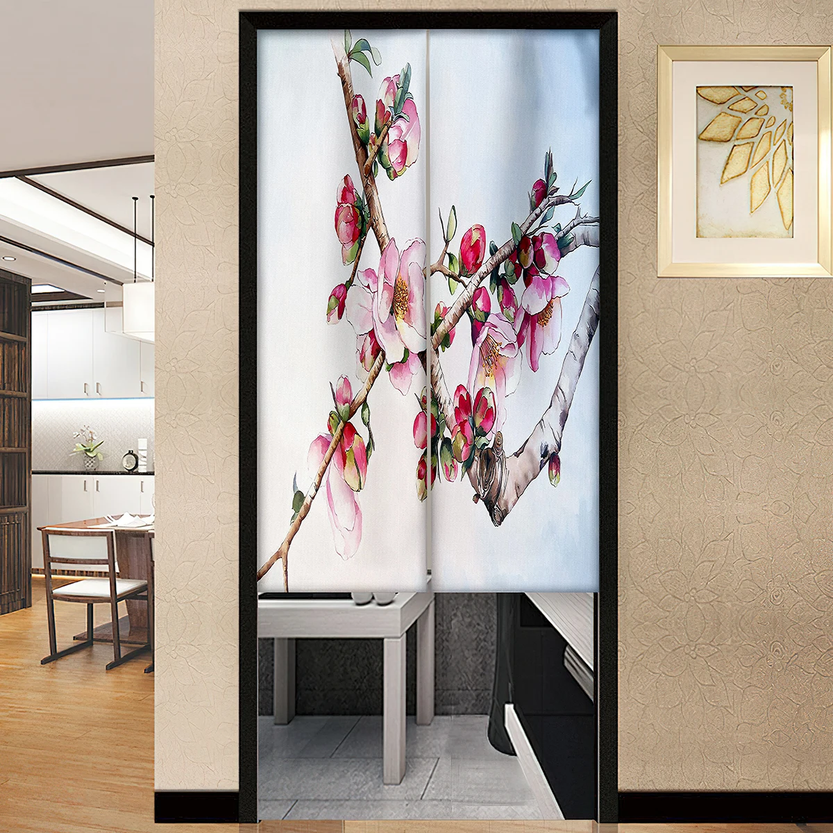 Plum Flower Japanese Door Curtain No Punching Woman Bedroom Kitchen Partition Drapes Restaurant Entrance Hanging Half-Curtain