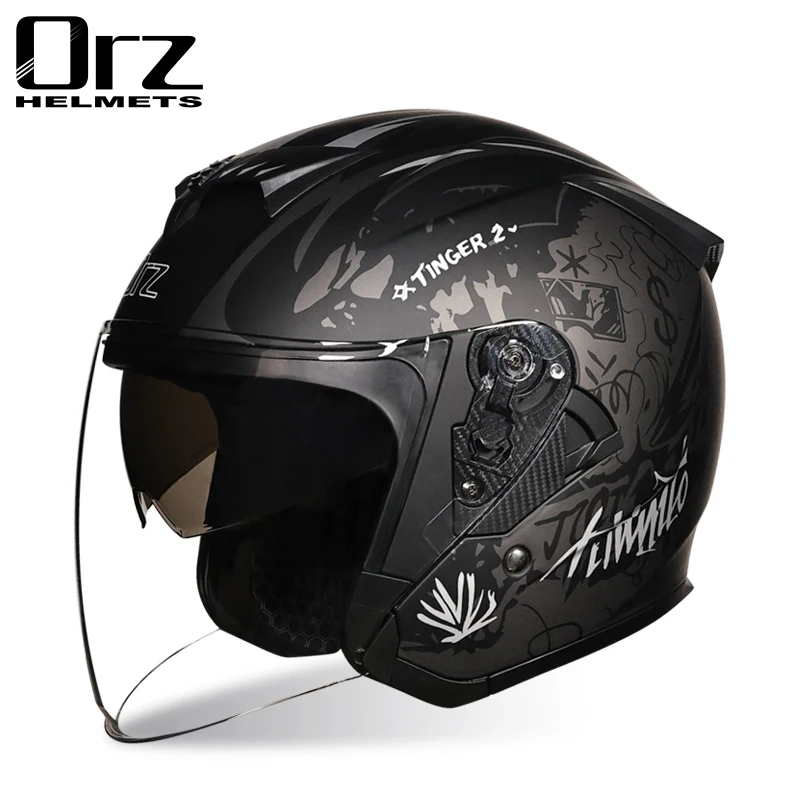Orz Helmets Motorcycle Half Helmet Double Visor Tinted Sun Shield Cool Graffiti Design for Men/Women Motorbike Scooter Open Face