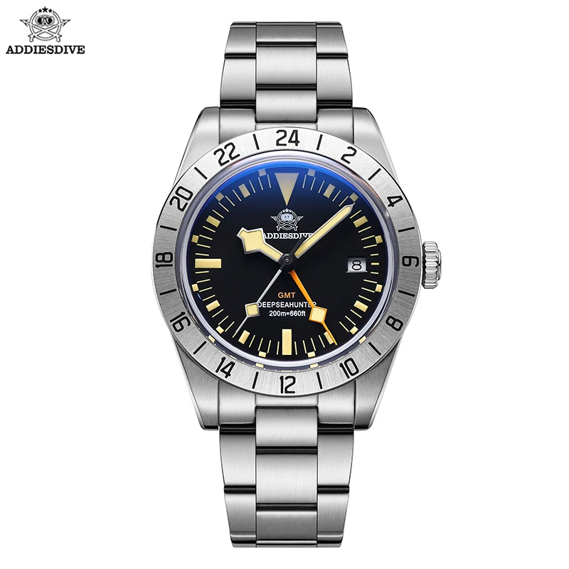 ADDIESDIVE Quartz Watch for Men 39mm GMT Watches 316L Stainless Steel Super Luminous 20Bar Diving Wristwatch Relógio De Quartzo