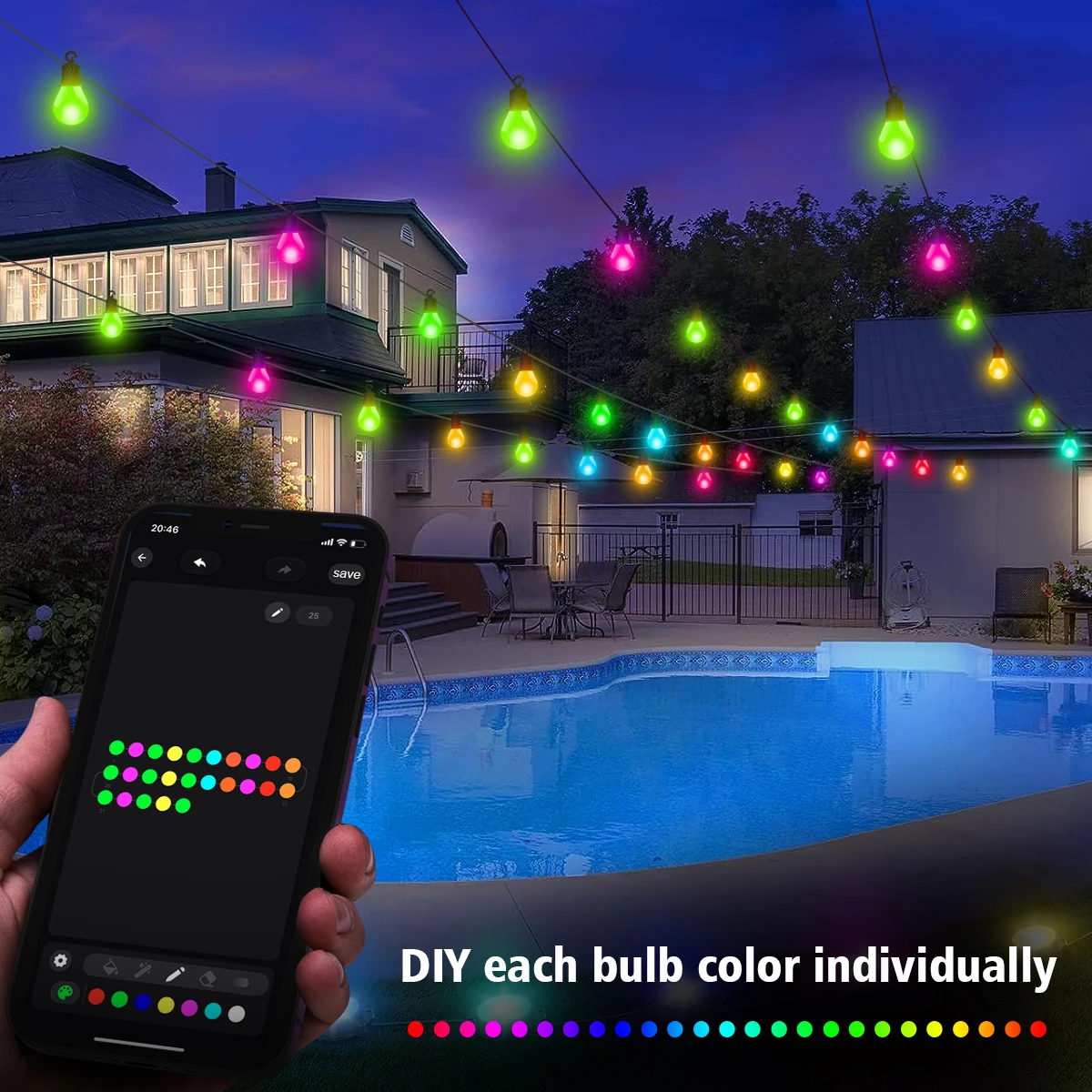 TikTok Viral Outdoor Camping LED String Light APP-Control Waterproof,USB 5V Fairy Lights for Garde,Tents,Patio, Christmas Decor