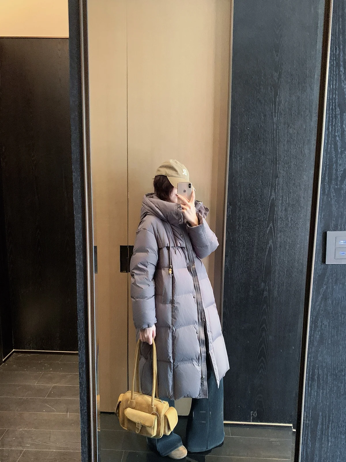 

Длинное серое пуховое пальто выше колена для женщин, с наполнителем из белого утиного пуха, повседневное, прямого кроя, с капюшоном, теплое, утолщенное, для поездок на работу