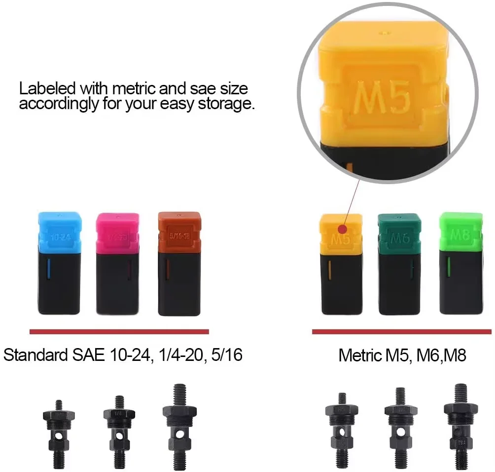 SUBAO BT606 ชุดน็อต 13 นิ้ว) พร้อมแกนหมุน 6 เมตริกและ SAE M5, M6, M8, 10-24,1 / 4-20,5 /16-18 เพื่อการใช้งานเครื่องมือช่างที่ง่ายดาย