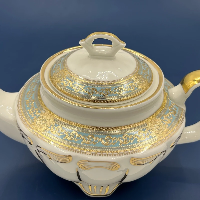 Heavy Industry Hand drawn Foreign Trade Teapot Relief Gold Plated Ceramic Luxury British Afternoon Tea Vintage Teapot 800ml 6