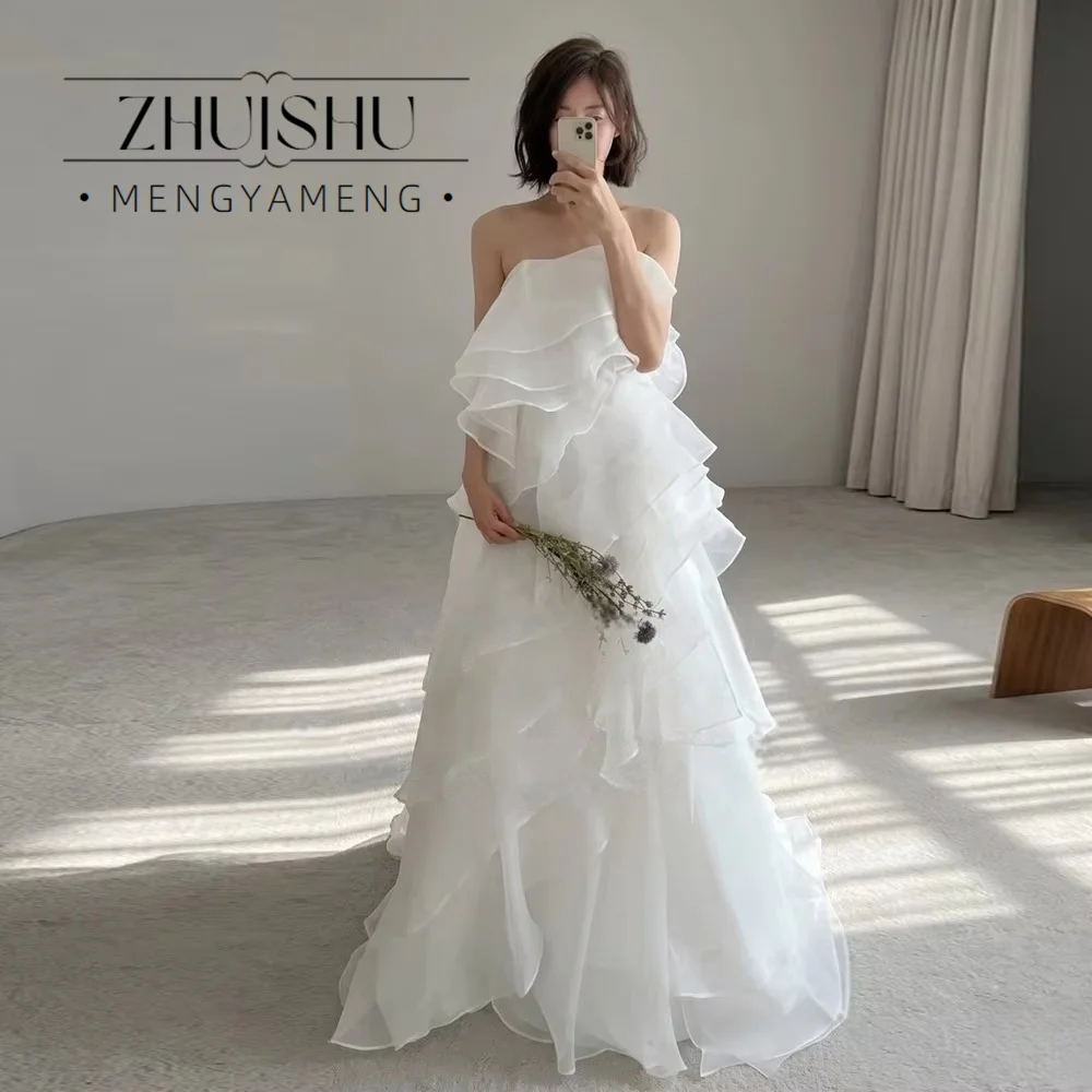 2026 ElegantA Line Wedding Dress Korea Photoshoot Sleeveless Long Bridal Gown Corset Back Layered Organza Customized