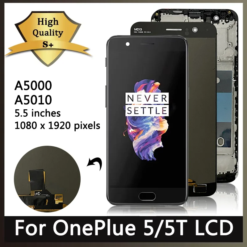 New AMOLED For OnePlus 5T/5 LCD Display Touch Screen Digitizer One Plus 5/5T LCD 1+5 1+5T A5000 A5010 Display Frame