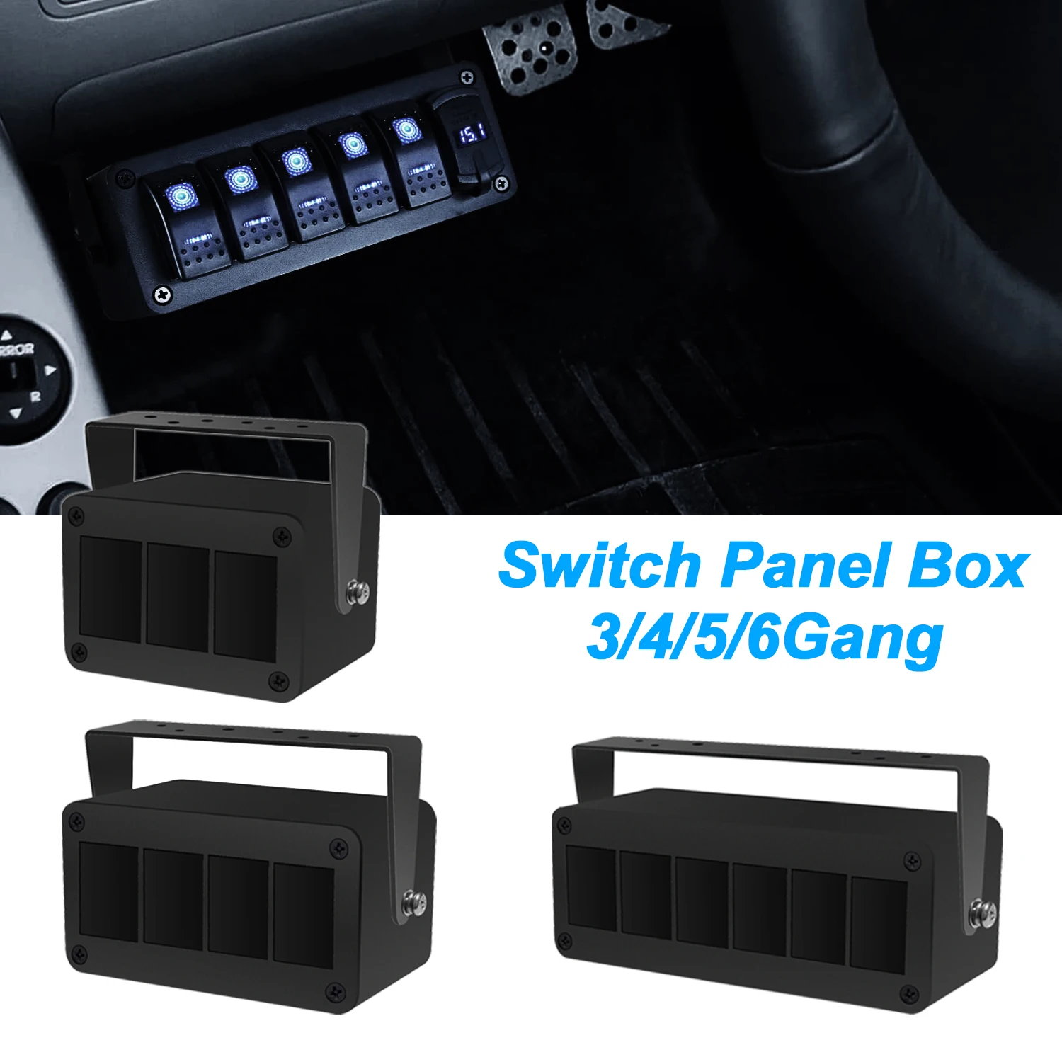 3/4/5/6 Gang Rocker Switch Panel Box Rocker Switch Panel Housing Holder Bracket Black Aluminum Box for Car Marine Boat Truck