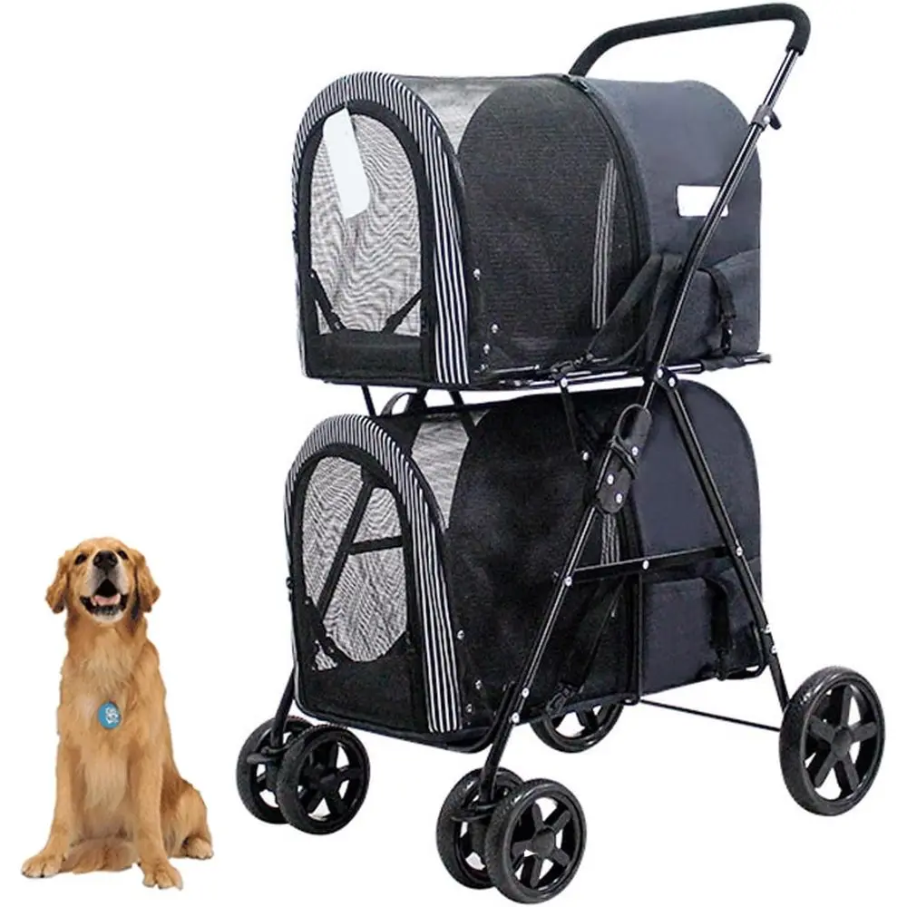 

4-колесная двухэтажная коляска для больших или 2 маленьких собак, легкий доступ для домашних животных до 22 фунтов