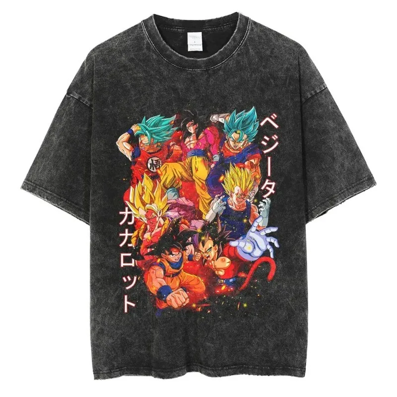 2026 New Dragon Ball Animation High Quality T-Shirt Men and Women Cotton Vintage Washed Print Streetwear Gym Clothes