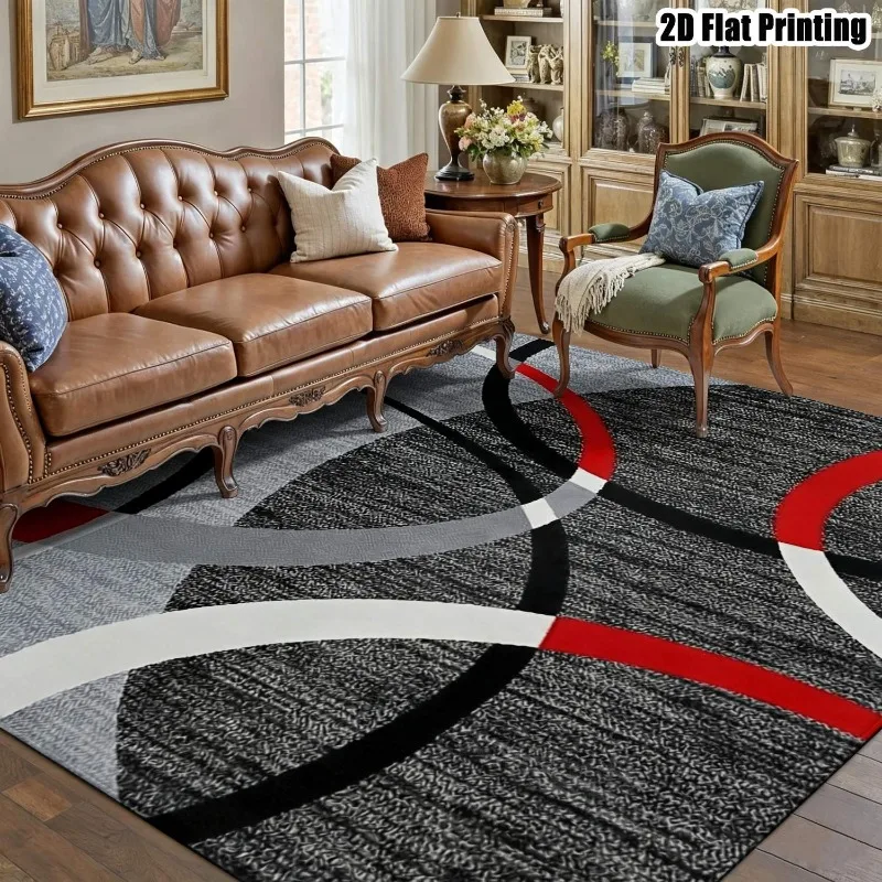 Retro Geometric Curve Printed Carpet Luxury Large Floor Rug for Living Dining Room Villa Indoor Home Decoration Christmas