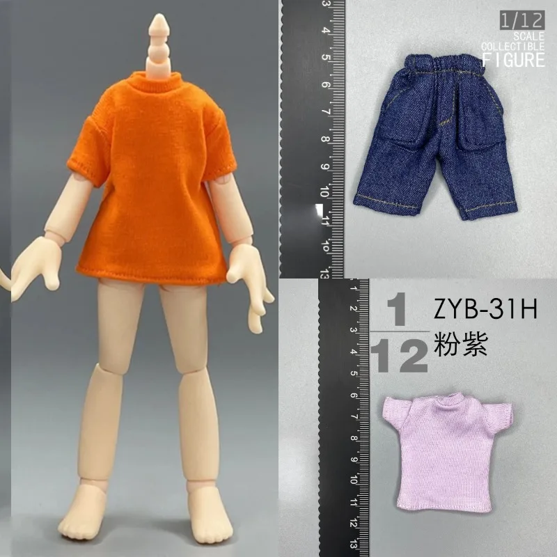 Actionfigur im Maßstab 1:12, Freizeitshorts, einfarbig, kurzärmeliges T-Shirt, Modell, passend für 6-Zoll-Soldaten, Azone-Körperpuppen, DIY