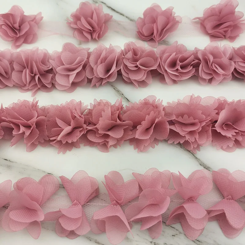 Pink Meat Chiffon Lace Fabric Decoration Flower Handmade DIY Gift Ribbon Handicraft Non-woven Fabric Bottom Lace 50mm Width