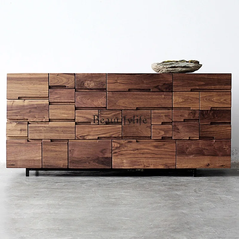 

5Creative irregular multi-chest cabinet North American black walnut Japanese Nordic oak display cabinet complete customization