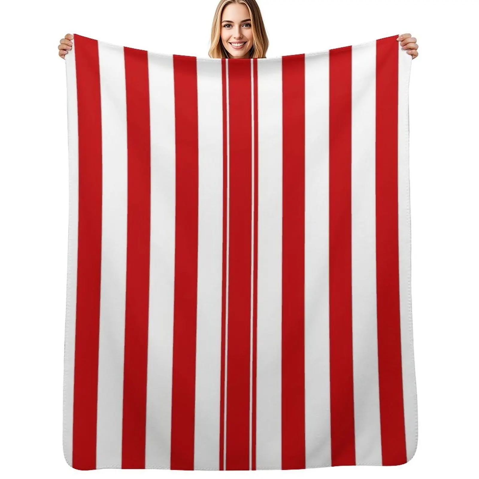 Red and White Stripes Throw Blanket Flannel Fleece Soft Warm Throw Blanket