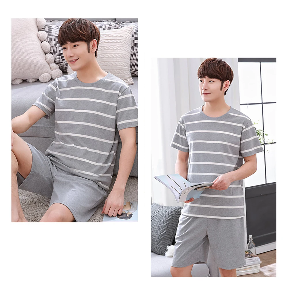 S-XL Summer Cotton Sleepwear for Gentleman Elegant Nightwear Striped Men's Pajamas Trendy Homsuits Leisure Loungewear for Men