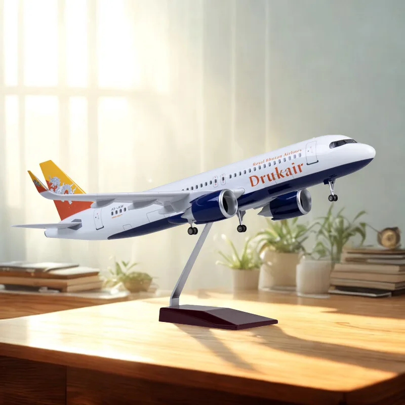 

1/80 Scale 47cm Airbus A320 Bhutan Drukair Airlines Model Resin Diecast Airplane Model Kit With Wheels And Lights Toys Adults