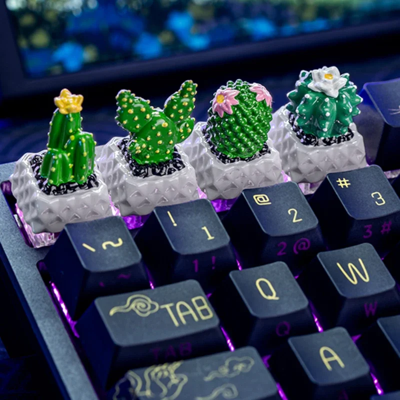 Cute Cactus Keycaps Personalized Customization Green Plant Mechanical Keyboard Keycaps 3D Resin Printed Keycap Accessories Gifts