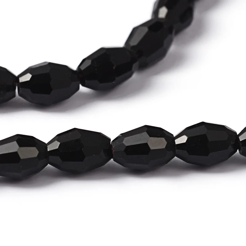 Glass Beads Strands Faceted Oval Black 6x4mm Hole: 1mm 65~70pcs/strand 14.96 inch~15.16 inch(38~38.5cm)