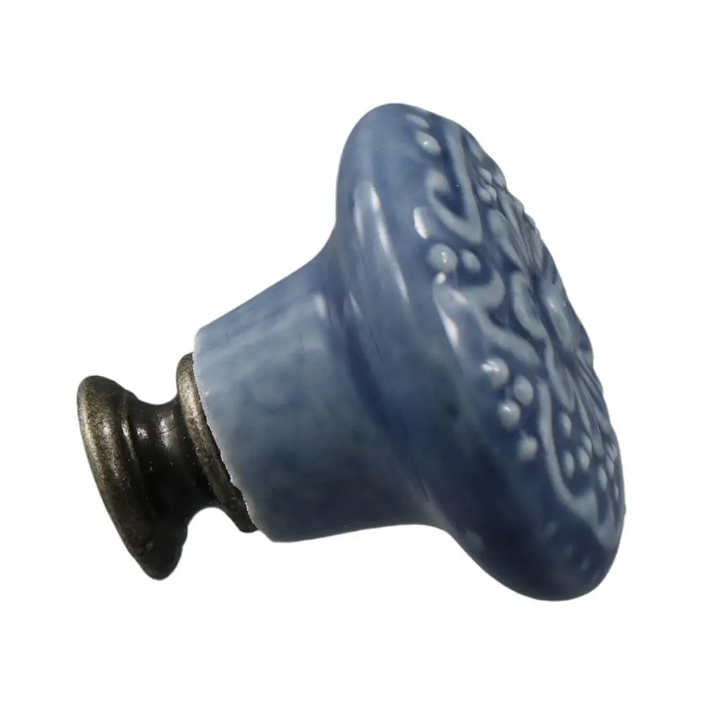 Relief Single Hole Ceramic Knob Pull Handles Flower Surface Door Knob Round Cabinet Knob Furniture