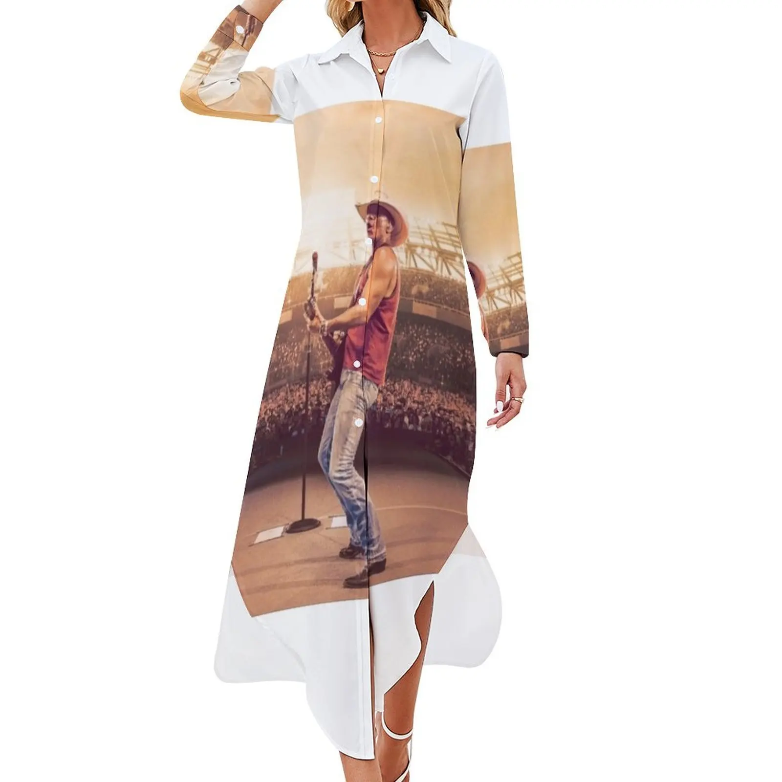 

live Kenny a Chesney little sun goes down 2024 Long Sleeved Shirt Dress beach dress summer dress woman 2024